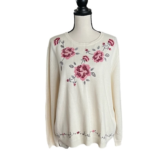 Vintage Alfred Dunner Floral  Embroidered embellished Sweater. Size 1X - Picture 1 of 6